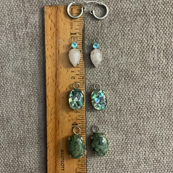 Brushed silver hoop earrings with multiple stone earring charms. - Picture 5 of 7